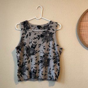Talbots Grey Floral Merino Wool Sleeveless Vest